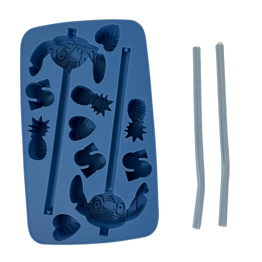 Molde de Silicón 3D Diseño Stitch con Popote | Ideal para Postres, Chocolates y Bebidas