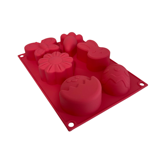 Molde de Silicón Pascua | 6 Cavidades | Conejo, Zanahoria, Huevo, Pollito, Mariposa y Flor