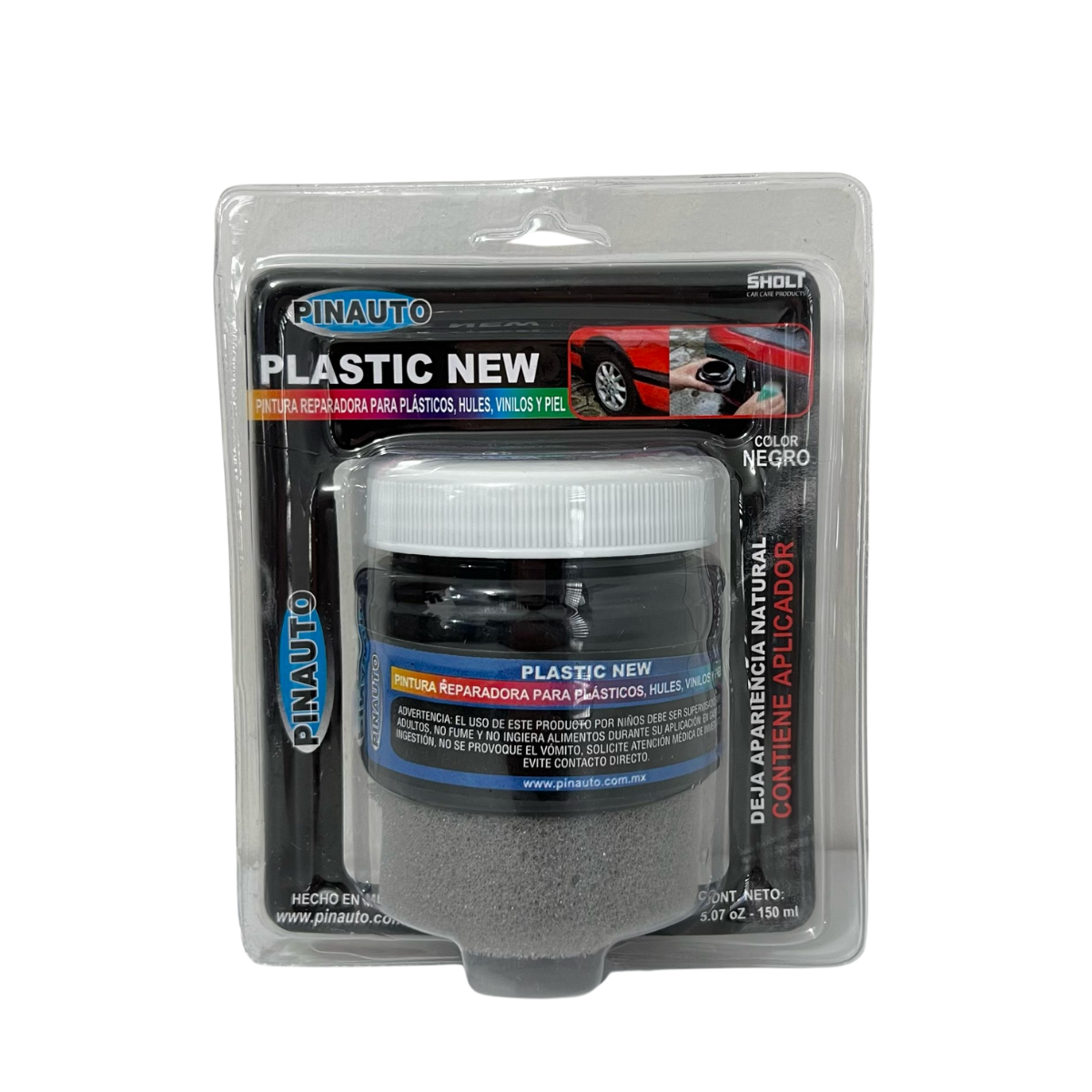 Pintura Pinauto Plastic New Negro 150 ml | Base Agua | Repara y Renueva Plásticos, Hules, Vinilos y Piel