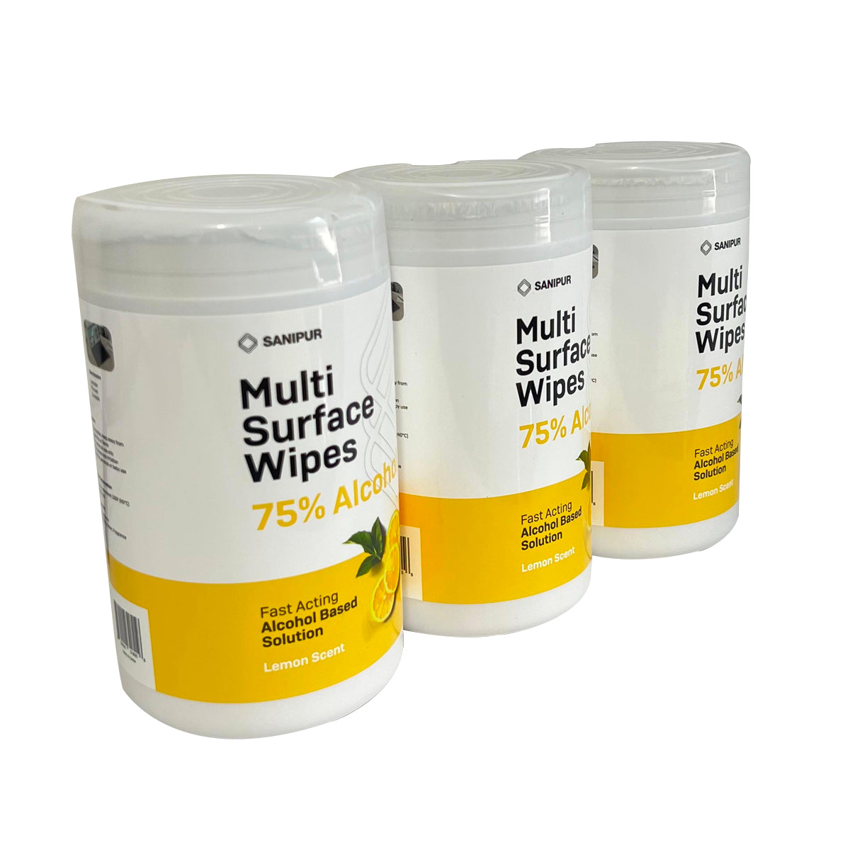 Pack de 3 Toallitas Desinfectantes Multisuperficie | 75% Alcohol, Aroma Limón | 80 Unidades c/u