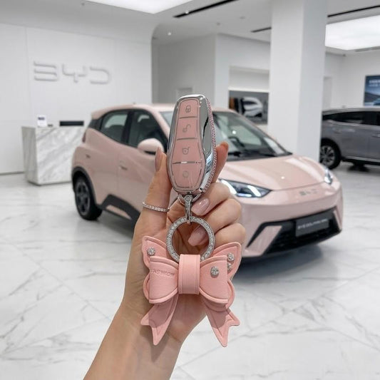 Funda Llave Control Llavero Para Byd Varios Modelos Con Moño Rosa