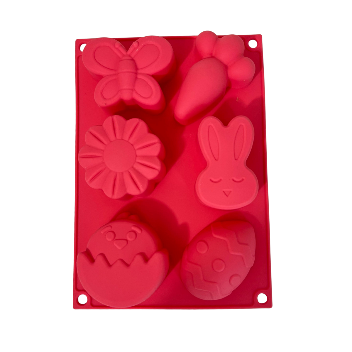 Molde de Silicón Pascua | 6 Cavidades | Conejo, Zanahoria, Huevo, Pollito, Mariposa y Flor