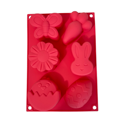 Molde de Silicón Pascua | 6 Cavidades | Conejo, Zanahoria, Huevo, Pollito, Mariposa y Flor