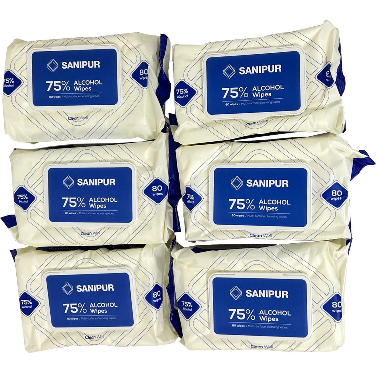 Kit de 6 Paquetes de Toallitas Limpiadoras Desinfectantes | 75% Alcohol | 80 Toallitas c/u | Multisuperficies