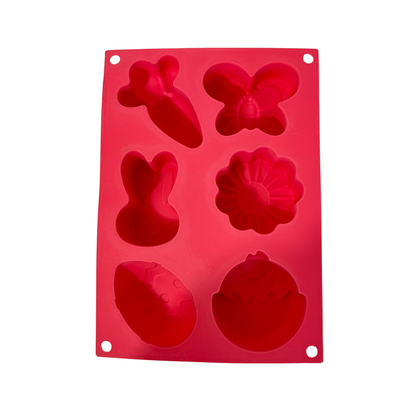 Molde de Silicón Pascua | 6 Cavidades | Conejo, Zanahoria, Huevo, Pollito, Mariposa y Flor