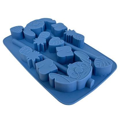 Molde de Silicón 3D Diseño Stitch con Popote | Ideal para Postres, Chocolates y Bebidas