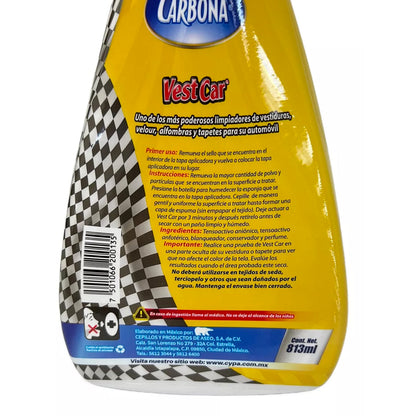 Limpiador de Vestiduras Carbona Vest Car 813 ml | Limpieza Profesional para Asientos, Alfombras y Tapicería de Auto
