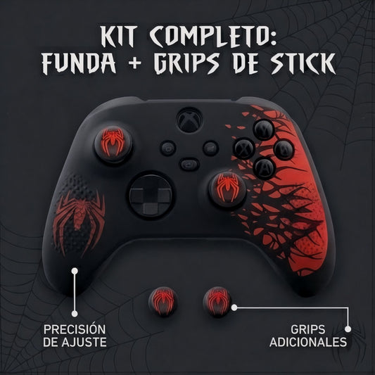 Funda De Silicon Arácnido Para Control Compatible Xbox Series S Antideslizante + 2 Grips Joystick Incluidos