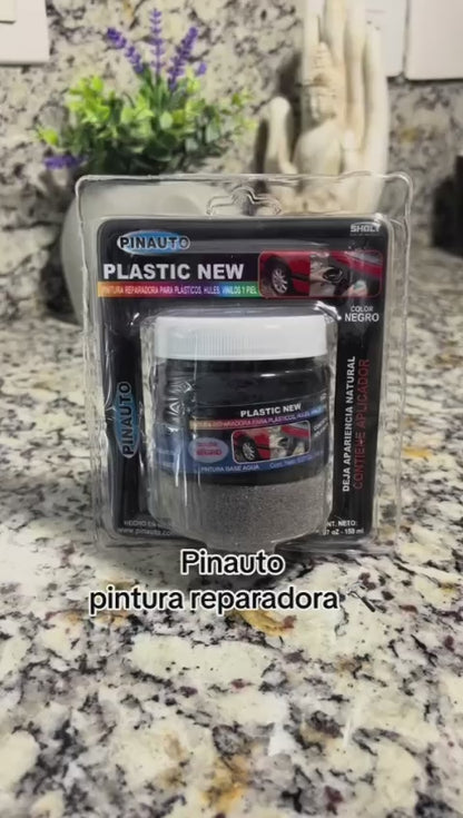 Pintura Pinauto Plastic New Negro 150 ml | Base Agua | Repara y Renueva Plásticos, Hules, Vinilos y Piel